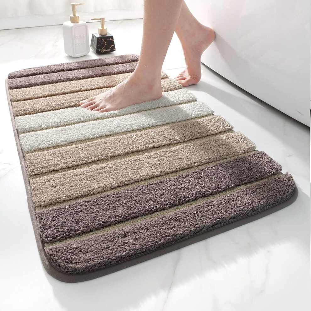 Tapis de bain antidérapant beige 40 x 60 cm, tapis de salle de bain extra doux, lavable en machine, absorbant l'eau