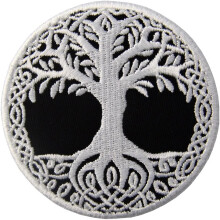 Parche bordado con la forma de Yggdrasil, el ?rbol de la vida en n?rdico, para coser o pegar con plancha
