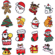 Juego de 16 parches termoadhesivos bordados con tem?tica navide?a en forma de medias navide?as, mu?eco de nieve, regalo y Pap? Noel