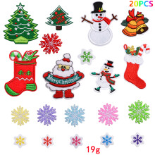 20 parches termoadhesivos bordados con tem?tica navide?a en forma de calcetines navide?os, mu?eco de nieve, regalo y Pap? Noel