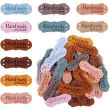 50 Pieces (10 Colors) Handmade Leather Tags, Microfiber Woven Leather Tags with Love Hearts Handmade Sewing Label for Crafts Knitting Handbags Garment