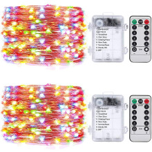 2 Pack 20m LED String Lights with 200 Multi-Color LEDs, Battery Powered and Timer Setting Remote Control, Indoor or Outdoor