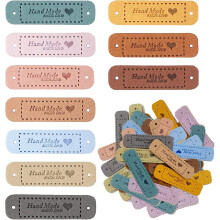 Pack of 100 Handmade Clothing Tags, Personalized Leather Tags, Handmade Sewing Tags with Holes for Knitting Crafts (10 Colors, 56 x 15 mm)