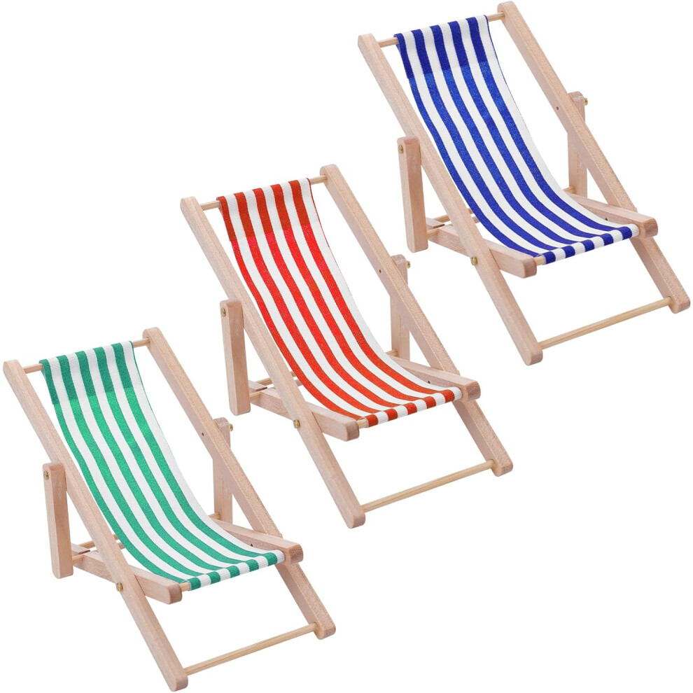 Lot de 3 mini chaises de plage, chaises de maison de poupée pliables en bois, accessoires pour utilisation intérieure et extérieure