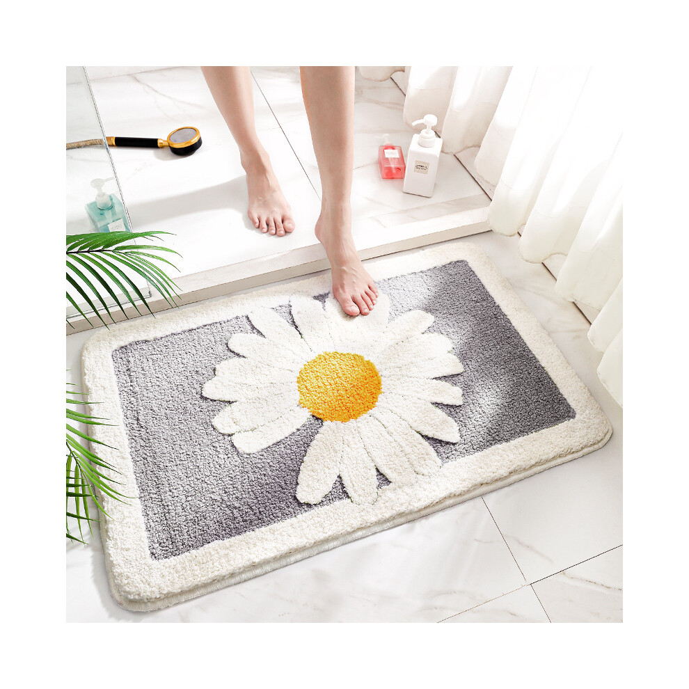 Tapis de bain antidérapant lavable gris 40 x 60 cm, paillasson, tapis de douche, tapis de baignoire avec motif marguerite