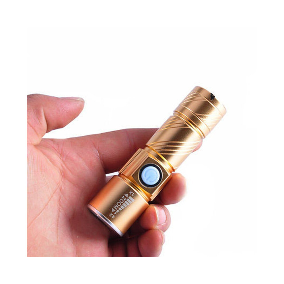 Mini lampe torche USB en alliage d'aluminium (doré), lampe torche LED à lumière puissante, rechargeable