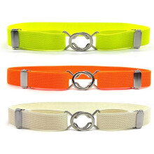 Lot de 3 ceintures élastiques réglables pour enfants, ceinture extensible pour garçons et filles, blanc + orange + vert fluo