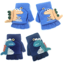 2 Pairs Knitted Gloves for Kids,Kids Winter Gloves, Dark Blue and Light Blue Winter Mitten, Warm Plush Mittens Knitted Gloves with Zipper Autumn Winte