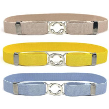 Lot de 3 ceintures élastiques réglables pour enfants, ceinture extensible pour garçons et filles, bleu clair + jaune + beige