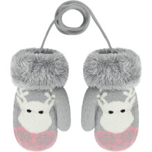Children's winter gloves - mittens - Elch gray cartoon pattern. - Thick gloves - Double knitted with plush - For children aged 0 to 3 years - For play