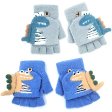 2 Pairs Knitted Gloves for Kids, Children's Winter Gloves, Gray and Light Blue Winter Mitten, Warm Plush Mittens Knitted Gloves with Zipper Autumn Win
