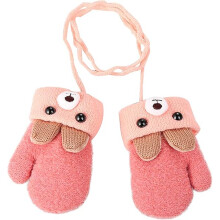Children's Winter Gloves - Pink Mittens - Cartoon Pattern - Thick Gloves - Double Knitted with Plush - For 0-3 Years Old - For Playing, Running, Skiin