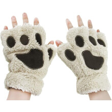 Beige kattenklauwhandschoenen voor kinderen en volwassenen, schattige berenpoot, herfst-winterhandschoenen met halve vingers, pluche handschoenen, zac