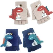 2 Pairs Knitted Gloves for Kids,Kids Winter Gloves, Dark Blue and Khaki Winter Mitten, Warm Plush Mittens Knitted Gloves with Zipper Autumn Winter Hal