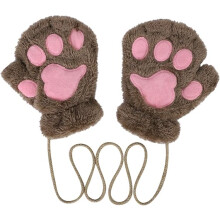 Kattenklauwhandschoenen Kinderen Bruin Volwassen Schattige Berenpoot Herfst Winter Halve Vinger Handschoenen Pluche Handschoenen Zacht Warm Touchscree