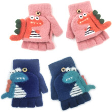 2 Pairs Knitted Gloves for Kids,Kids Winter Gloves,Dark Blue and Pink Winter Mittens,Warm Plush Mittens Knitted Gloves with Zipper Autumn Winter Half