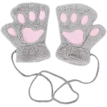 Kattenklauwhandschoenen Kinderen Grijs Volwassen Schattige Berenpoot Herfst Winter Halve Vinger Handschoenen Pluche Handschoenen Zacht Warm Touchscree
