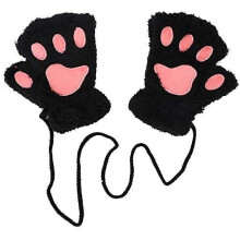Zwarte kattenklauwhandschoenen voor kinderen en volwassenen, schattige berenpoot, herfst-winterhandschoenen met halve vingers, pluche handschoenen, za