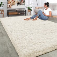 (Cream, 200X290) Shaggy Non Slip Rugs Living Room Area Carpet Mat