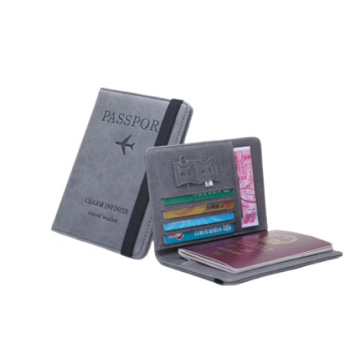 1 libreta de pasaporte RFID (gris), portadocumentos multifunci?n antirrobo 1