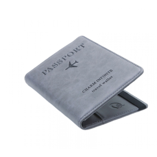 1 libreta de pasaporte RFID (gris), portadocumentos multifunci?n antirrobo 2