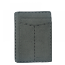 (Gris) Tarjetero de cuero delgado para tarjetas de cr?dito - Bloqueo anti-RFID y seguro - Billetera de cuero de carcasa r?gida - Capacidad para hasta