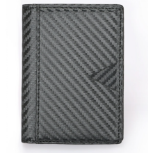 (Negro) Tarjetero delgado de fibra de carbono - Bloqueo anti-RFID y seguro - Cartera de cuero de carcasa r?gida - Capacidad para hasta 7 tarjetas - Pl