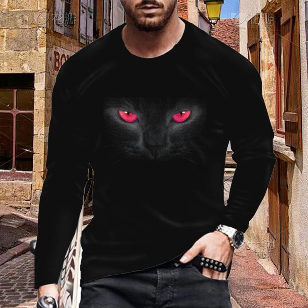 (red, 2XL) New 3D Grey Leopard Print Mens Tshirts Long Sleeve Tees Round Neck Casual Pullover Mens Clothing Plus Size