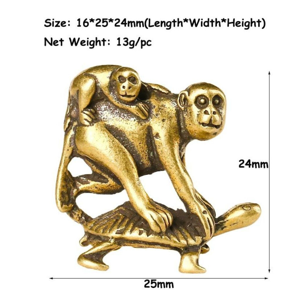 (1PCS) Antique Bronze Turtle Crarrying Monkeys Miniatures Figurines Desk Ornaments Decorations Accesorries Copper Funny Children Gifts