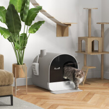 PawHut Enclosed Litter Box Kitten Tray w/ Lid, Scoop, Filter, Flap Door - Grey D31-050V00LG