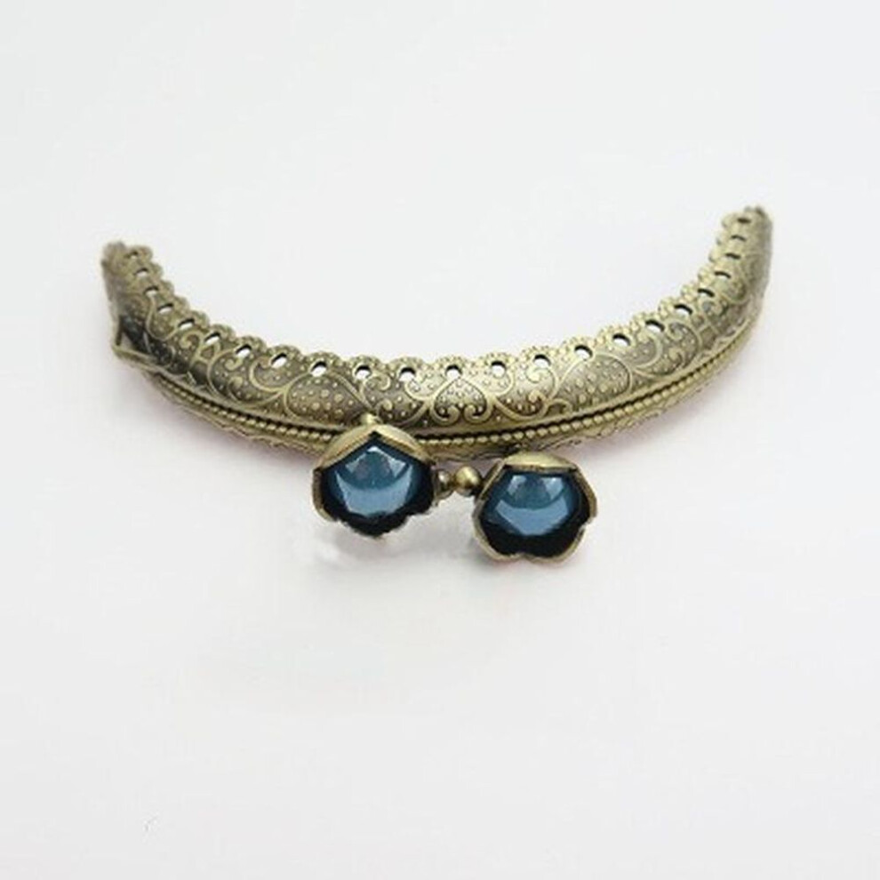 (blue) 8.5Cm DIY Vintage Embossing Head Coin Purse Frame Metal Clasp Closure Clutch Bags Parts DIY Wallet Accessaries