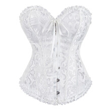 (White -XXL) Women's Lace Up Boned Overbust Corset Bustier Lingerie Bodyshaper Top Princess Corset - White White-xs