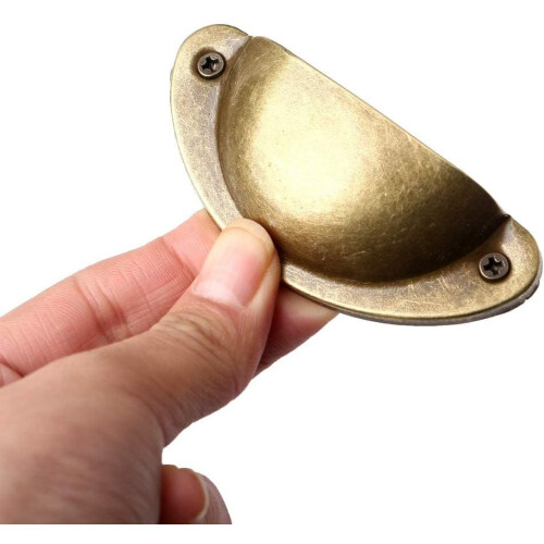 10PCS Retro Door Handle, Metal Kitchen Cupboard Drawer Cabinet Handles Knobs Handware, Copper Shell Cup Handles Brass Shell Pull Handles 2