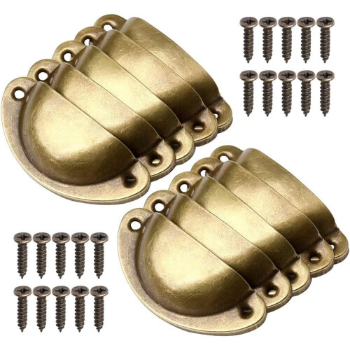 10PCS Retro Door Handle, Metal Kitchen Cupboard Drawer Cabinet Handles Knobs Handware, Copper Shell Cup Handles Brass Shell Pull Handles