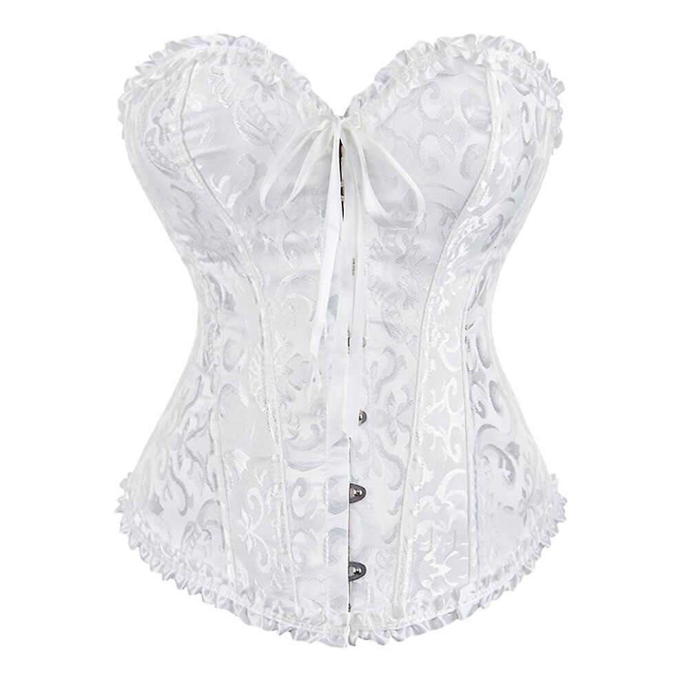 (White -xxxxl) Women's Lace Up Boned Overbust Corset Bustier Lingerie Bodyshaper Top Princess Corset - White White-xs