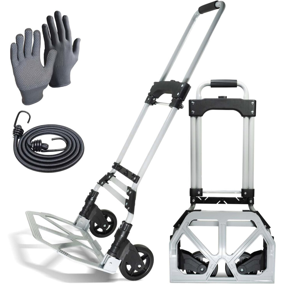 (80 KG - Max Load, Silver) Heavy Duty Folding Aluminum Trolley Hand Truck
