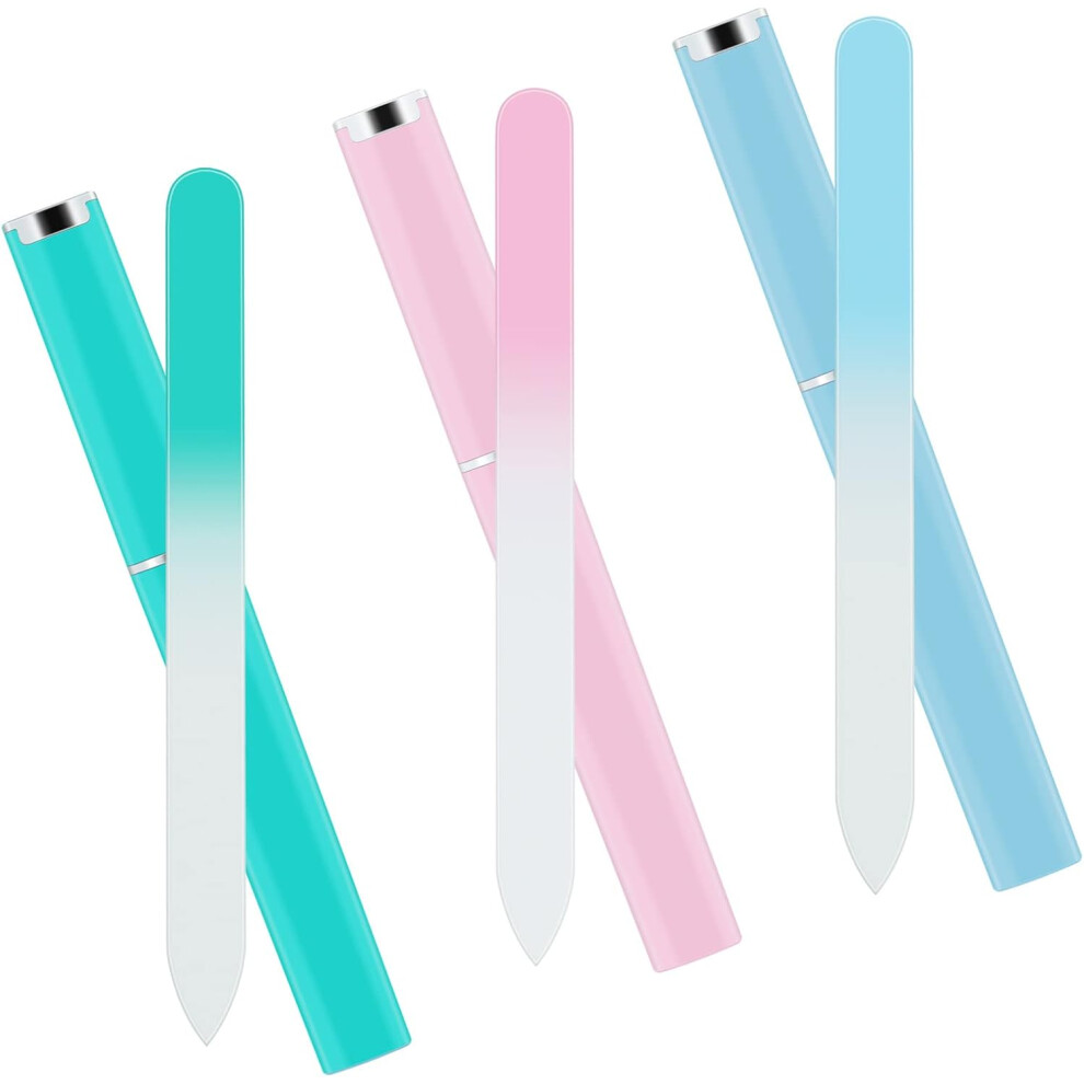 Lifeasy 3 Pack Professional Premium Glass Nail Files With Case Multicolor Crystal Nail File Double Sided Nail Files For Natural Nails