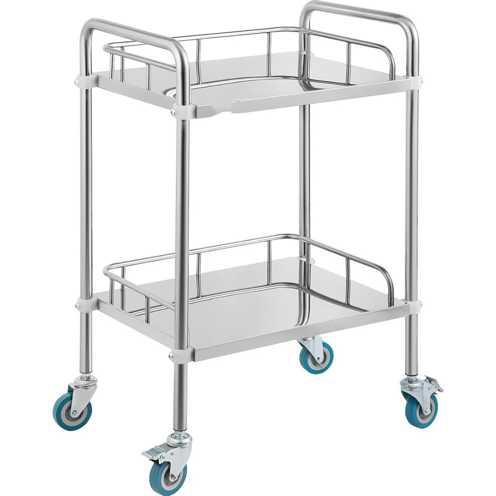 (2-Layers(80kg Weight Capacity)) 2-layer laboratory medical cart stainless steel trolley