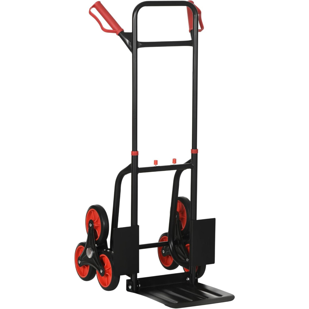 (Black and Red) Climbing Stair Trolley Hand Truck 6 Wheel Foldable Loading Cart 120kg
