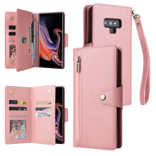 (Rosegold) Compatible With Samsung Galaxy Note 9 Case Pu Leather Magnetic Flip Zipper Card Holder Wallet Cover