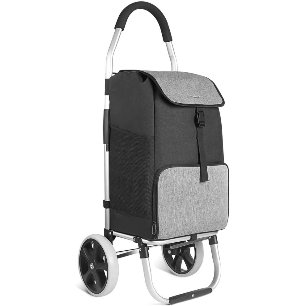 (Black Gray) Shopping trolley lightweight folding shopping cart shopping cart big noisy wheels on aluminum alloy frame