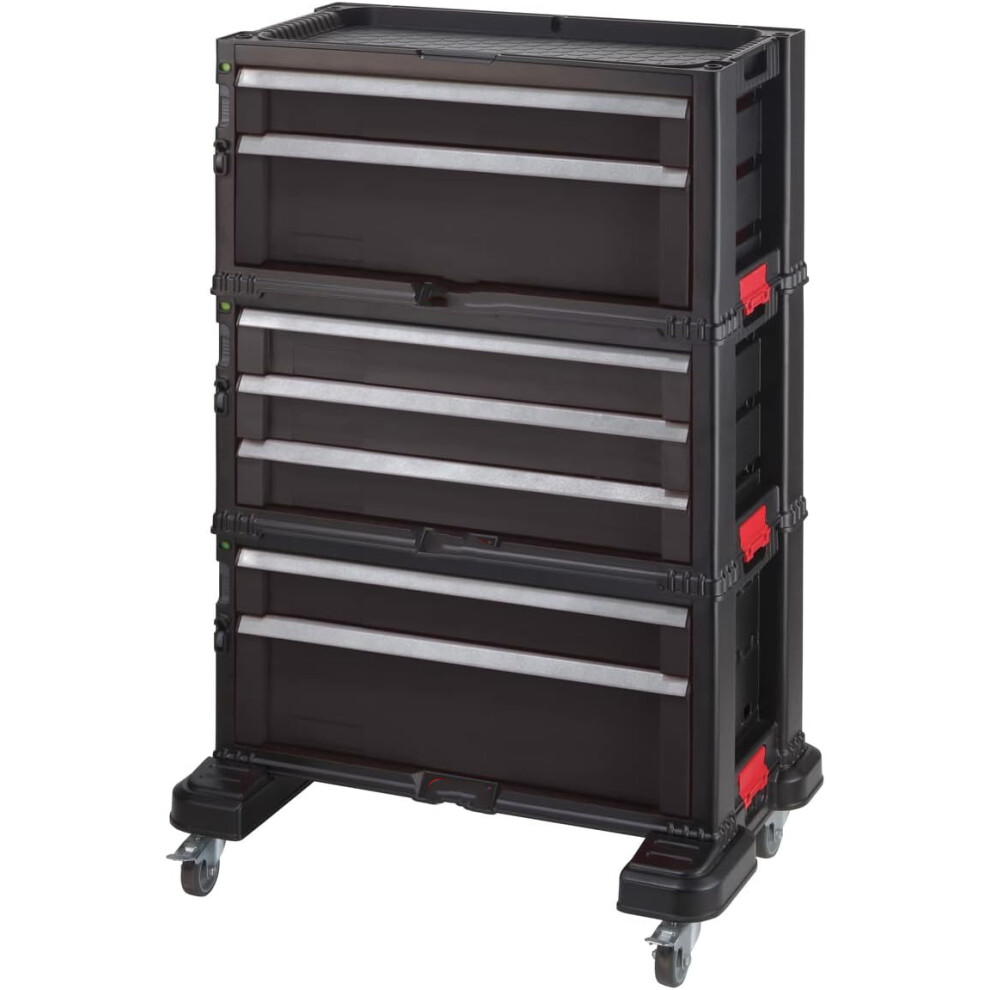 (One size, Black) 3-drawer extendable trolley module - workshop trolley for small and large tools