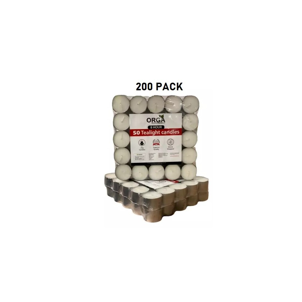 200 Tea Night Lights Candles 8 HOUR LONG BURN Unscented - 8HR