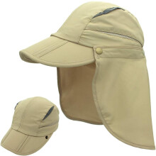 (Medium-Large, Khaki) Weiyang Boys UPF 50 Sun Protection Cap Quick Dry Baseball Hat Boys Sun Hat Fishing Hat with Neck Flap