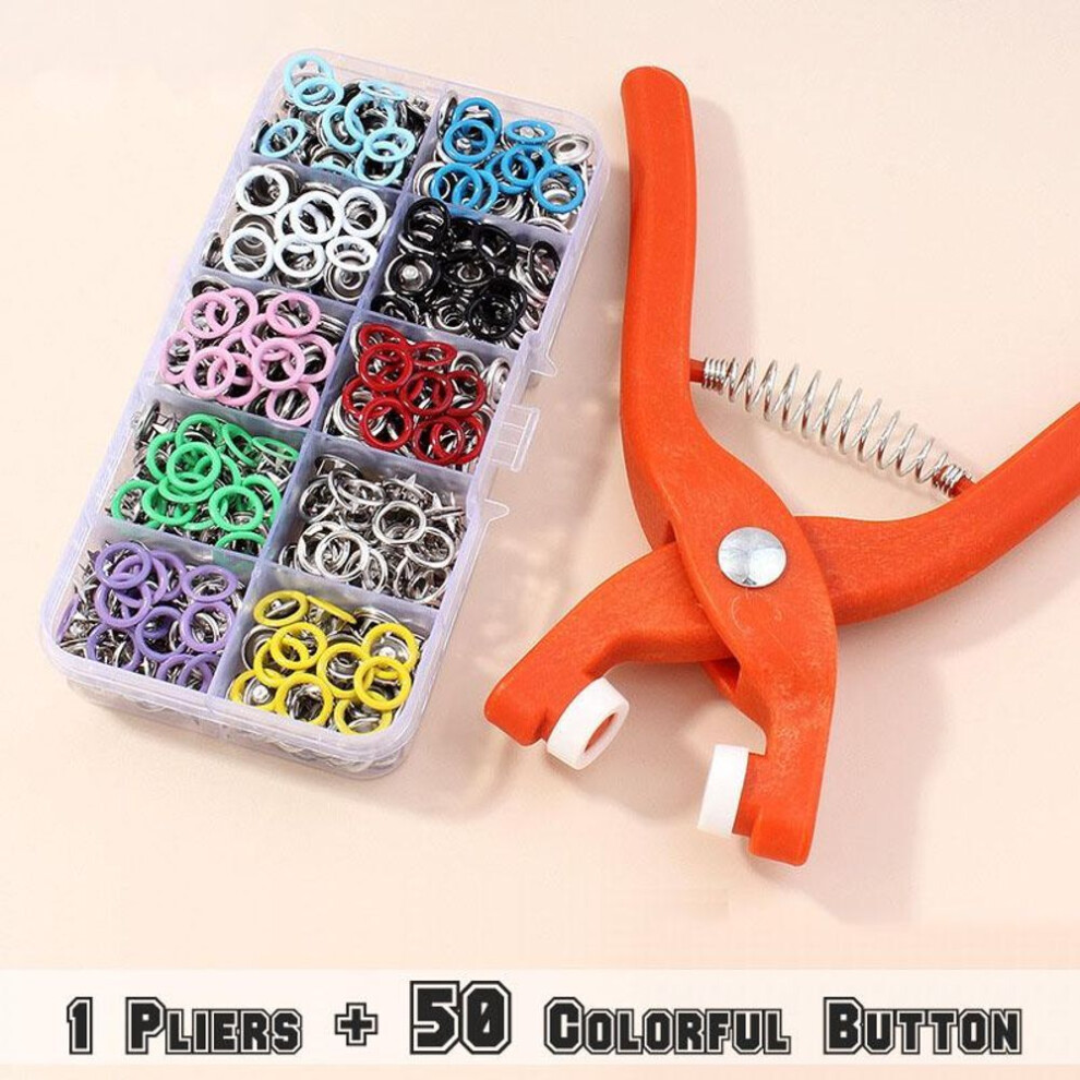 (1 Pliers&50 Color Button) 100/50pcs Button Claw Set Metal Sewing Buttons Pressure Plier Plastic Pliers Snap Fasteners With Box