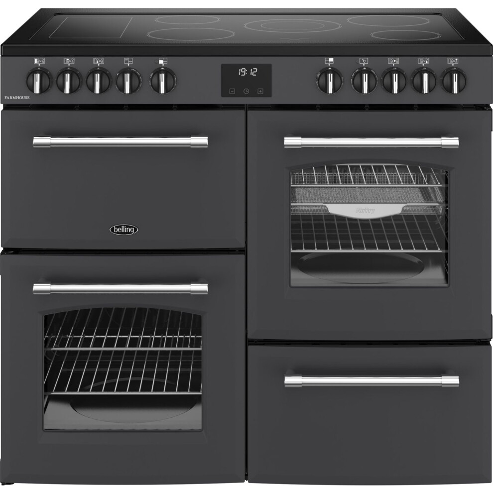 Belling Farmhouse 100E 100Cm Electric Range Cooker With Ceramic Hob - A/A Rated Anthracite