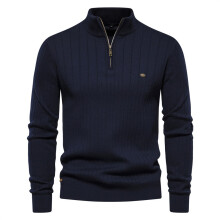(navy blue, XL) Men's Quarter Zip Jumpers Casual Knitted Jumper Mock Neck Polo Sweaters Golf Jumpers