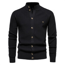 (black, M) Men's Knitted Cardigan Stand Collar Long Sleeve Autumn Transitional Jacket Buttons Knitted Coat