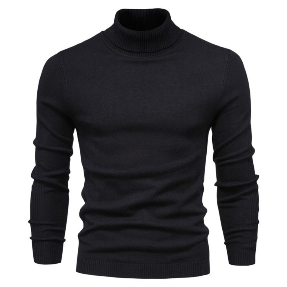 Momohippo (, M) Men's Turtleneck Jumpers Ribbed High Roll Neck Sweater Business Casual Slim Fit Winter Warm Pullover Sweater Black