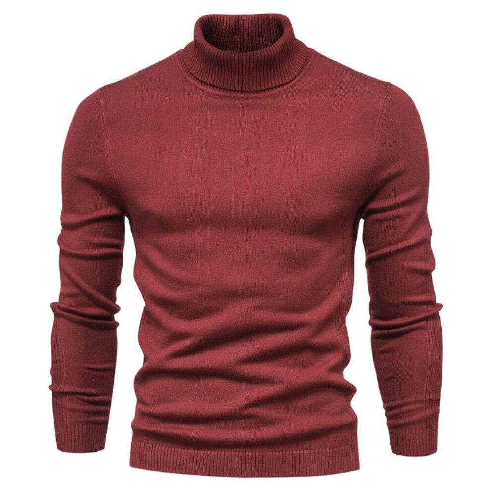 Momohippo (, M) Men's Turtleneck Jumpers Ribbed High Roll Neck Sweater Business Casual Slim Fit Winter Warm Pullover Sweater Red